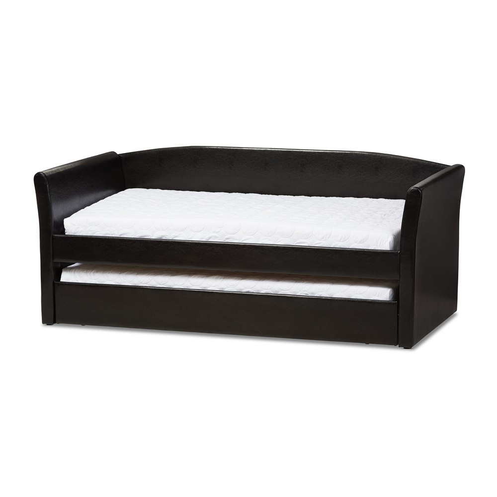 Photos - Bed Frame Twin Camino Modern and Contemporary Faux Leather Upholstered Daybed with G