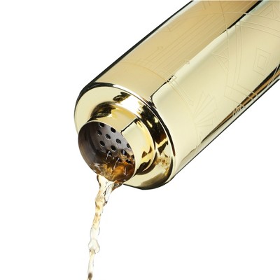 Gold Art Deco Stainless Steel Cocktail Shaker with Strainer