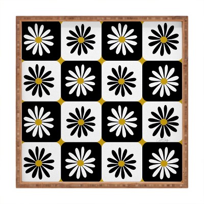 Cat Coquillette Checkered Daisies Black White Medium Square Bamboo Tray - Deny Designs