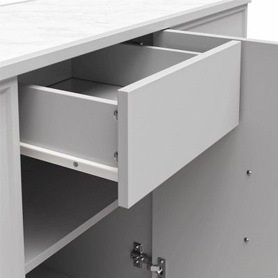 Dove Gray 3-Door Accent Cabinet with Faux Marble Top
