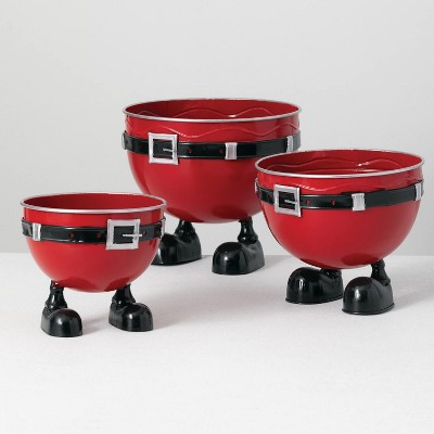 Sullivans Set of 3 Santa Footed Bowls 8"H  7"H & 6"H Red