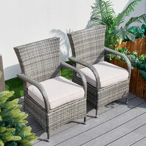 Moda Furnishings 2PCS Wicker Aluminum Outdoor Dining Armchairs with Cushions - 1 of 4
