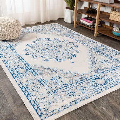 5'x8' Inigo Blue and White Cottage Medallion Area Rug, Blue/Gray - JONATHAN Y