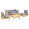 vidaXL Solid Pinewood Patio Lounge Set 5 Piece with Cushions Multi Colors - Brown and Gray - 3 of 4