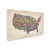 22" x 32" US Cities Text Map VI by Michael Tompsett - Trademark Fine Art - 2 of 4