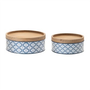 Metal Patterned Canister with Natural Wood Lid (Set of 2) - 1 of 4