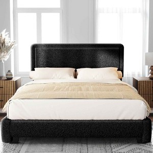Dyonery Boucle Bed Frame,Black Upholstered Teddy Fabric Bed Frame with Headboard,No Box Spring Required, Adjustable Headboard, Easy Assembly - 1 of 4