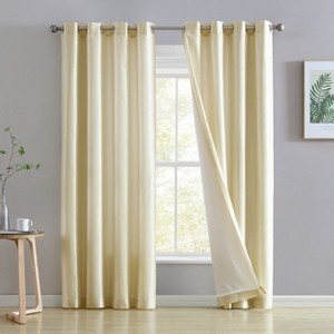 HLC.ME Jefferson Faux Silk Semi Sheer Light Filtering Microfiber Lined Grommet Lightweight Window Curtains, 2 Panels - 1 of 4