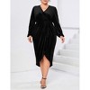 Clearlove Women's Plus Size Velvet Long Sleeve V Neck Bodycon Ruched Wrap Casual Party Cocktail Dresses - 2 of 4