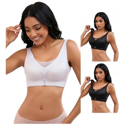 INSPIRE CHIC 3 Pcs Women's V-Neck Mesh Wirefree Adjustable Straps U Back Minimizers Bras