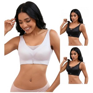 INSPIRE CHIC 3 Pcs Women's V-Neck Mesh Wirefree Adjustable Straps U Back Minimizers Bras - 1 of 4