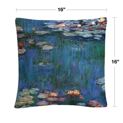 Claude Monet Waterlilies Classic Blue Microfiber Throw Pillow