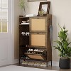 Rattan Shoe Cabinet with Flip Drawers, 3 Tier Narrow Free-Standing Entryway Storage Organizer - 4 of 4