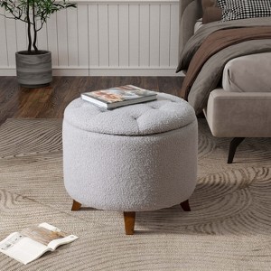 CAVINAS Round Loop Yarn Storage Ottoman Bench with Wood Legs,Upholstered Storage Ottoman,Storage Benches for Living Room,Bedroom - 1 of 4