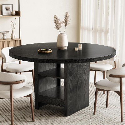 Tribesigns 47“ Round Dining Table with Storage, Modern Wood Dinner Table for 4-6, for Dining Room, Living Room, 220 lb Weight Capacity,Black