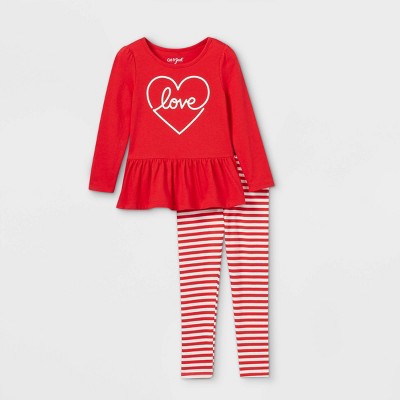 Toddler Girls' 'Love' Peplum Long Sleeve Top & Striped Leggings Set - Cat & Jack™ Red