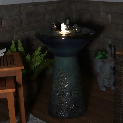 Green Glazed Ceramic Outdoor Fountain with LED Lights