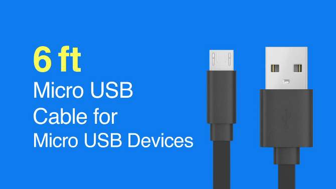 Just Wireless 6&#39; Flat TPU Micro USB to USB-A Cable - Black, 2 of 9, play video