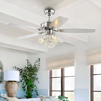 48" LED Glam Crystal Drum Ceiling Fan with Remote Chrome - Jonathan Y