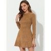 INSPIRE CHIC Women's Regular Fit Faux Suede Crew Neck Long Sleeve Ruffled Hem Mini Dress - 2 of 4