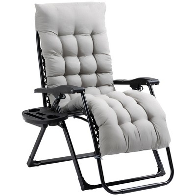 Gray Cushioned Zero Gravity Outdoor Recliner with Cup Holder