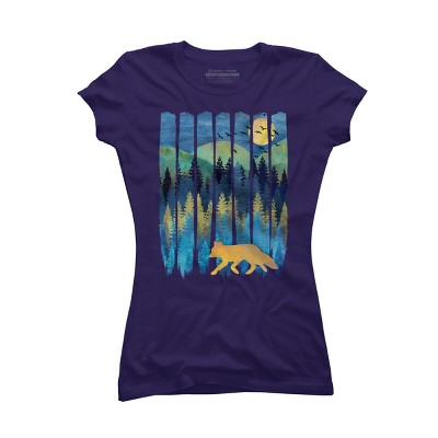 Junior's Design By Humans Fox Forest Night By Maryedenoa T-Shirt