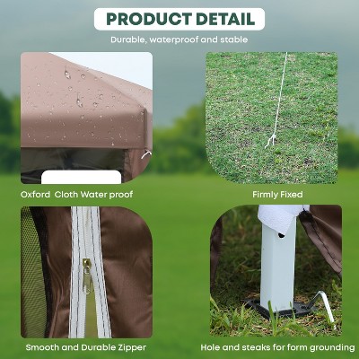 Brown 13x13ft Hexagonal Pop Up Gazebo with Mosquito Netting