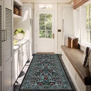 Vintage Floral Area Rug Washable Rugs Stain Resistant Easy Cleaning Indoor Carpet With Non-Slip Backing Low Pile Rug - 1 of 4