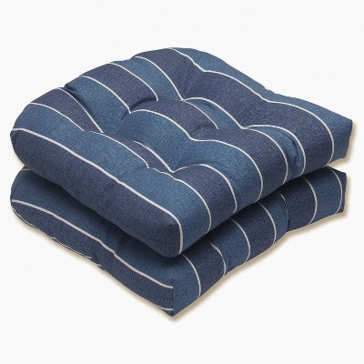 Wickenburg 2-Piece Outdoor Wicker Seat Cushion Set - Blue - Pillow Perfect: Tufted, Fade & Weather-Resistant