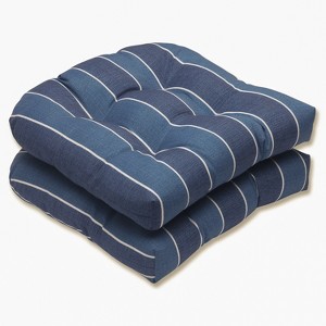 Wickenburg 2-Piece Outdoor Wicker Seat Cushion Set - Blue - Pillow Perfect: Tufted, Fade & Weather-Resistant - 1 of 3