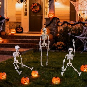 FUN LITTLE TOYS 3PCS Halloween Decorations Hanging Skeleton with Movable Posable Joints, Spooky Plastic Skeleton for Yard Garden - 1 of 4