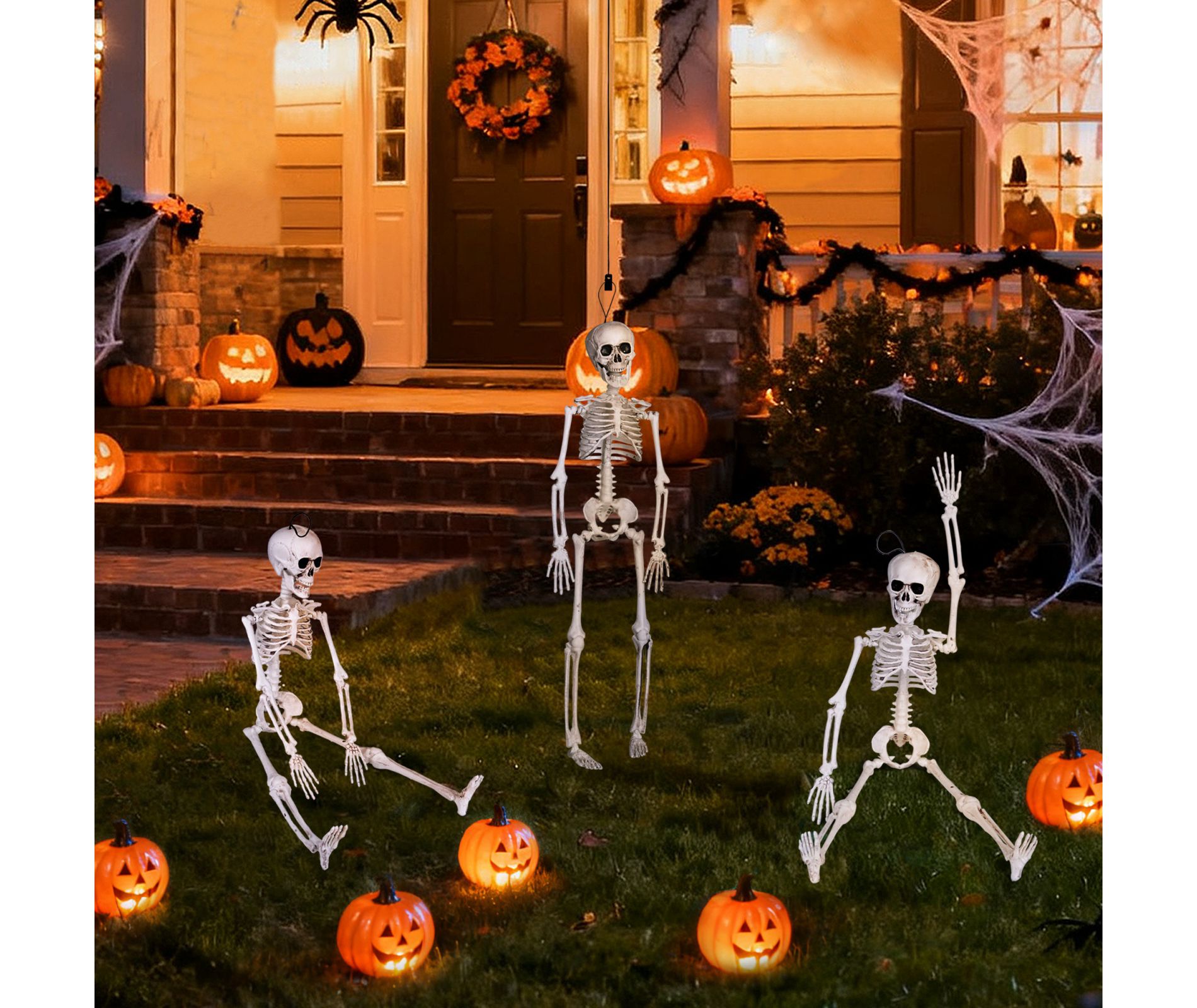 FUN LITTLE TOYS 3PCS Halloween Decorations Hanging Skeleton with Movable Posable Joints, Spooky Plastic Skeleton for Yard Garden