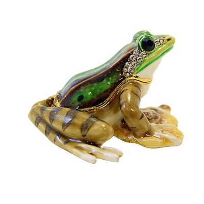 Kubla Craft 2.5 Inch Frog On Cat Tail Box Pond Enameled Crystals Animal ...