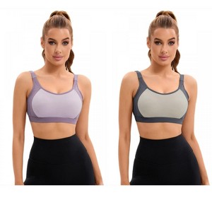 INSPIRE CHIC 2 Pcs Women's Contrasting Colors Adjustable Straps Workout Fixed Cup U Back Sports Bras - 1 of 4