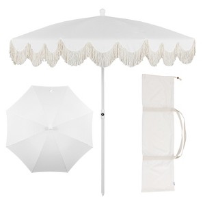 JONATHAN Y Mariner 6.5 ft. Fringe Tassel Beach Umbrella w/ Tilt,Wind Vent,UV Protection,Carry Bag - 1 of 4
