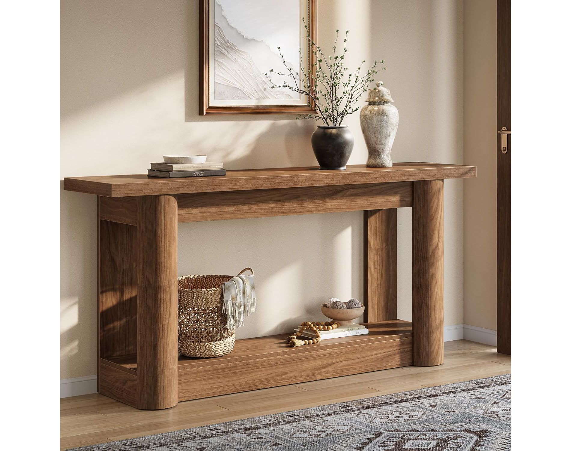Tribesigns 63"Farmhouse Console Table, Narrow Long Sofa Table Behind The Couch, 2-Tier Storage Entryway Furniture for Living Room