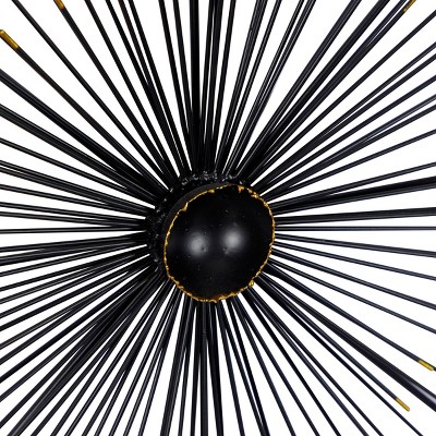 Black Iron Starburst Wall Sculpture with Frame, 24" x 48"