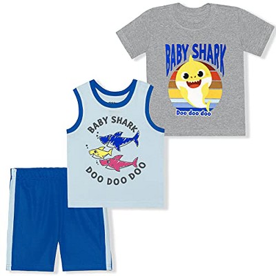 Nickelodeon Boy's 3-pack Baby Shark Graphic Tee, Sleeveless Shirt And ...