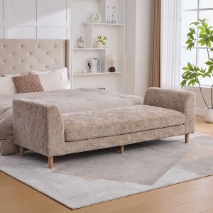 Chenille Chaise Lounge Couch with 2 Pillows, Upholstered Bed Bench with Armrests, Ottoman Footrest for Living Room Bedroom Guestroom - ModernLuxe - 1 of 4