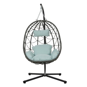 PAGED Indoor Outdoor PE Wicker Swing Chair with Foldable Design and Stand,Egg Chair for Patio,Porch,Garden - 1 of 4