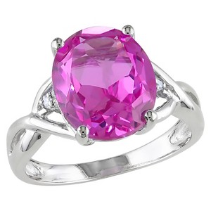 7.49 CT. T.W. Simulated Pink Sapphire and .01 CT. T.W. Diamond 3-Prong Set Ring in Sterling Silver - 8 - Pink, Women