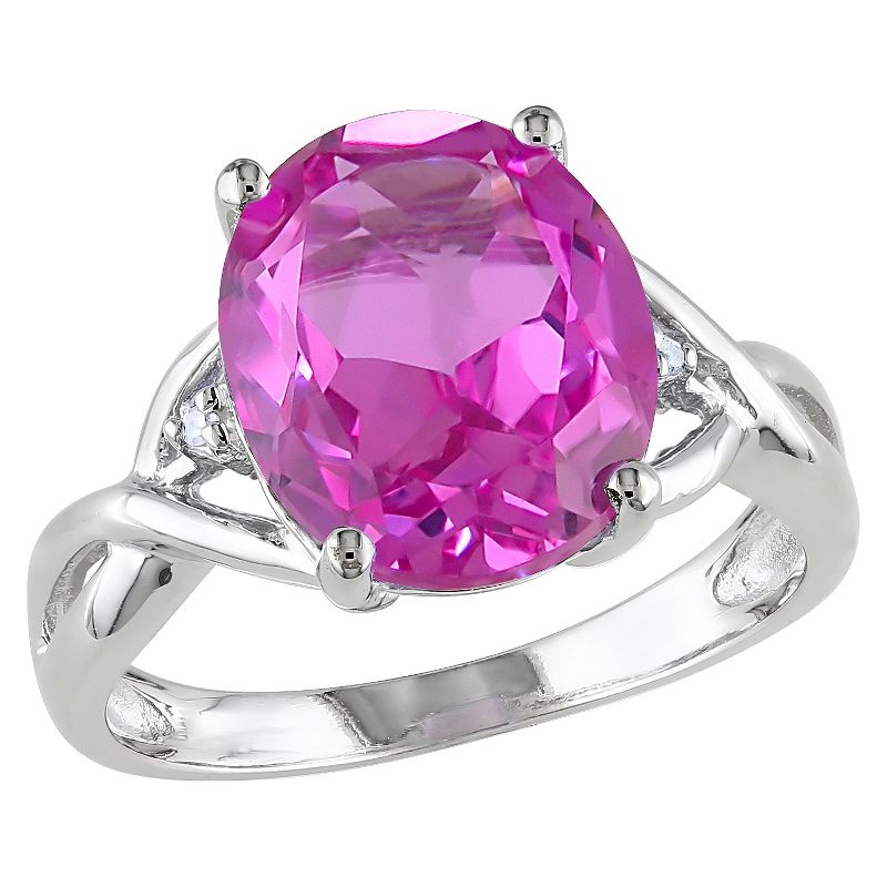 7.49 CT. T.W. Simulated Pink Sapphire and .01 CT. T.W. Diamond 3-Prong Set Ring in Sterling Silver - 5 - Pink, 1 of 5
