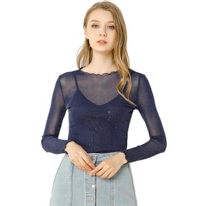 INSPIRE CHIC Women's Long Sleeve Spaghetti Strap Party Mesh Tops - 1 of 4
