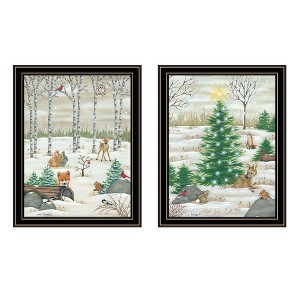 2Piece Vignette Woodland Critters for Christmas Black Framed Wall Art for Living Room, Bedroom Wall Art Print for Home Decor by Lisa Kennedy - 1 of 4