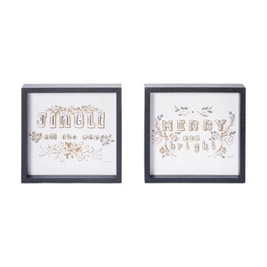 Transpac MDF Framed Jingle Merry Textured Paper Freestanding Tabletop Sign Multicolor Christmas Decoration Indoor Gift - 1 of 1