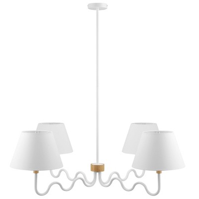 Modway Sunlit Squiggle Pendant Light – 4-Light Mid-Century Modern Chandelier with Sculptural Arms in Natural White Finish
