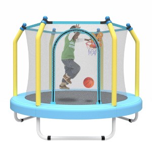 NAYSAYE Trampoline Kids 55 Inch Indoor Outdoor Small Toddler Trampoline with Basketball Hoop for Fun Play, Blue, 55.00"*44.00"*25.00" - 1 of 4