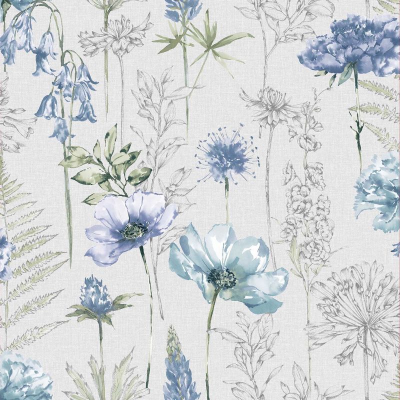 Floral Sketch Blue Wallpaper, 1 of 5