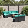 vidaXL 11 Piece Patio Sofa Set with Cushions Black Poly Rattan - Black and Blue - 2 of 4