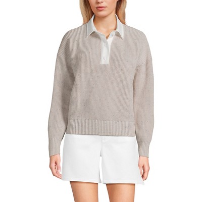 Lands' End Women's Drifter Rugby with Woven Collar Sweater